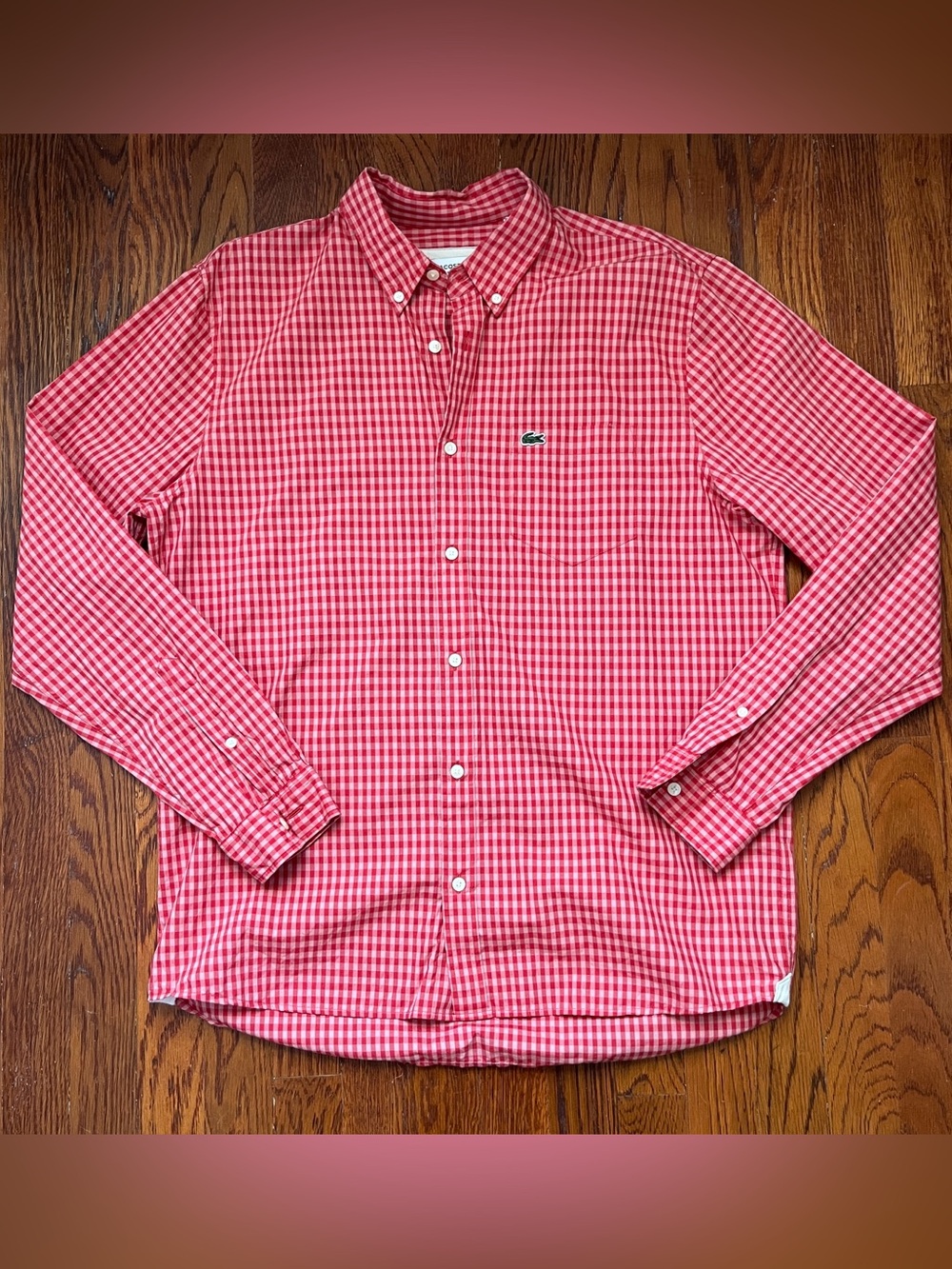 Lacoste Men’s Gingham Red Checked Button Down Shirt Regular Fit Size Large